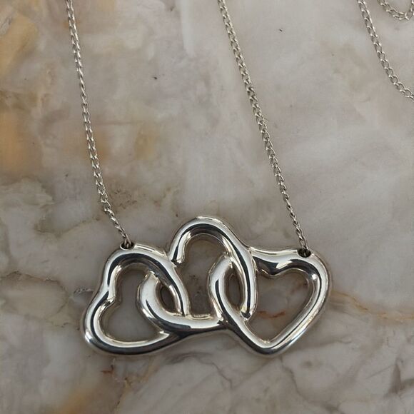Tiffany & Co. Sterling Silver Three Heart Pendant Necklace 18.5” - Picture 1 of 7